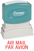'AIR MAIL PAR AVION' pre-inked Xstamper stock stamps with a 1/2" x 1-5/8" impression size. Free shipping! No sales tax!
