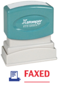"FAXED" (BLUE/RED) pre-inked Xstamper stock stamps with a 1/2" x 1-5/8" impression size. Free same-day shipping! No sales tax!