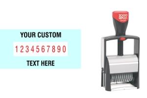 Order Now! 2000 Plus Classic Line 10 Band Number Stamp with custom text makes the repetitive task of numbering things quick and easy. Free Shipping. No Sales Tax - Ever!