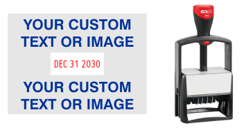 Order Now! Our largest Classic Line Date Stamp, the 2000 Plus 2860 Date Stamp can handle your largest logos or custom message. Free Shipping. No Sales Tax - Ever!