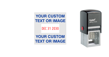 Order Now! Trodat Printy 4724 Plastic Date Stamp. Add custom text or artwork around the adjustable date. Free Shipping. No Sales Tax - Ever!