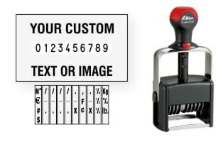 Order Now! Shiny 64410/PL Number Stamp with Text. Add customized text or artwork around the 10 adjustable number bands. Free Shipping. No Sales Tax - Ever!