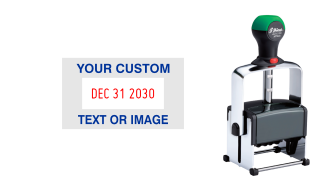 Order Now! Shiny 6100 Heavy Metal Date Stamp. Add lines of text or upload artwork to the imprint area around the date. Free Shipping. No Sales Tax - Ever!