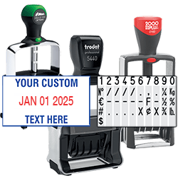 custom dater, number, and text stamps with preview design