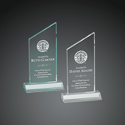 two peak acrylic awards, black background