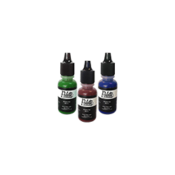 green, blue, red palette ink bottles