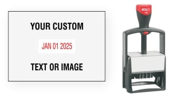 Our biggest classic line date stamp, the COLOP 2860 Date Stamp can handle your largest logos or custom message! Free shipping! No sales tax!