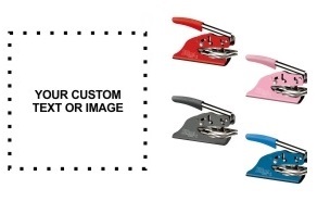 Shiny Handheld 1 5/8" Square Embosser. Customize the 1.625 "x 1.625" impression with your text or custom artwork. Free Shipping!