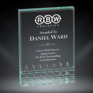 Order Now! 6" Rectangle shaped jade acrylic freestanding award. Custom laser engraved with your submitted text or artwork.
Free Shipping! No Sales Tax - Ever!