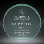 Order Now! 4" Circle shaped jade acrylic freestanding award. Custom laser engraved with your submitted text or artwork.
Free Shipping! No Sales Tax - Ever!