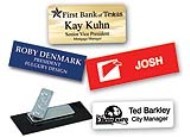 Custom engraved 3/4" x 3" plastic name tag's. Submit your custom text or art today. 1 business day turnaround time! Free shipping & No sales tax!