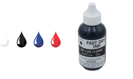 Mark II 1250 Ink in 1oz bottle. Dries in 10-15 seconds. Works on various non-absorbent surfaces. Available in Black, Blue, and Red. Free Shipping!