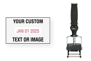 Order Now! Shiny 6103 Heavy Metal Date Stamp with Ergonomic Handle. Add lines of text or upload artwork to the imprint area around the date. Free Shipping. No Sales Tax - Ever!