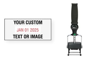 Order Now! Shiny 6104 Heavy Metal Date Stamp with Ergonomic Handle. Add lines of text or upload artwork to the imprint area around the date. Free Shipping. No Sales Tax - Ever!