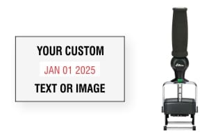 Order Now! Shiny 6106 Heavy Metal Date Stamp with Ergonomic Handle. Add lines of text or upload artwork to the imprint area around the date. Free Shipping. No Sales Tax - Ever!