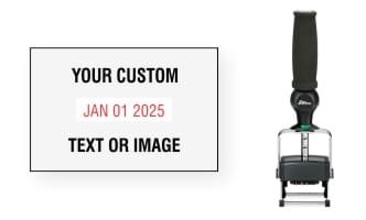 Order Now! Shiny 6107 Heavy Metal Date Stamp with Ergonomic Handle. Add lines of text or upload artwork to the imprint area around the date. Free Shipping. No Sales Tax - Ever!