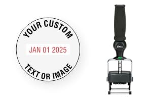 Order Now! Shiny 6109 Heavy Metal Date Stamp with Ergonomic Handle. Add lines of text or upload artwork to the imprint area around the date. Free Shipping. No Sales Tax - Ever!