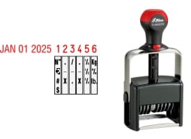 Order Now! Shiny 6406 Date & Number Stamp. Comes with date and 6 adjustable number bands with 0-9 and other symbols. Free Shipping. No Sales Tax - Ever!