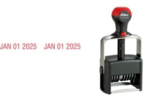 The Shiny 6410 Double Date Stamp has a 5/32" impression size, 11+ years band, & 8 ink colors to choose from. Free Shipping. No Sales Tax - Ever!