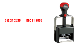 The Shiny 6410 Double Date Stamp has a 5/32" impression size, 11+ years band, & 8 ink colors to choose from. Free Shipping. No Sales Tax - Ever!