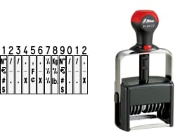 Order Now! Shiny 6412 Number Stamp. Comes with 12 adjustable number bands with digits 0-9 and other symbols. Free Shipping. No Sales Tax - Ever!