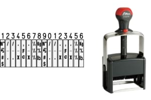 Order Now! Shiny 6416 Number Stamp. Comes with 16 adjustable number bands with digits 0-9 and other symbols. Free Shipping. No Sales Tax - Ever!