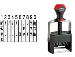 Order Now! Shiny 6510 Number Stamp. Comes with 10 adjustable number bands with digits 0-9 and other symbols. Free Shipping. No Sales Tax - Ever!