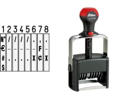 Order Now! Shiny 6558 Number Stamp. Comes with 8 adjustable number bands with digits 0-9 and other symbols. Free Shipping. No Sales Tax - Ever!