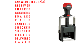 Order Now! Shiny 6770 Heavy Duty Date & Phrase Stamp. 5/32" tall digits, 11+ years, additional phrases that print next to date. Free Shipping. No Sales Tax - Ever!