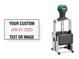 Order Now! Shiny 6100 Heavy Metal Date Stamp. Add lines of text or upload artwork to the imprint area around the date. Free Shipping. No Sales Tax - Ever!