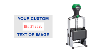 Order Now! Shiny 6103 Heavy Metal Date Stamp. Add lines of text or upload artwork to the imprint area around the date. Free Shipping. No Sales Tax - Ever!