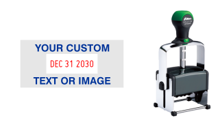 Order Now! Shiny 6104 Heavy Metal Date Stamp. Add lines of text or upload artwork to the imprint area around the date. Free Shipping. No Sales Tax - Ever!