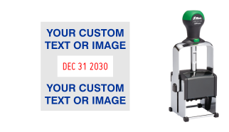 Order Now! Shiny 6105 Heavy Metal Date Stamp. Add lines of text or upload artwork to the imprint area around the date. Free Shipping. No Sales Tax - Ever!