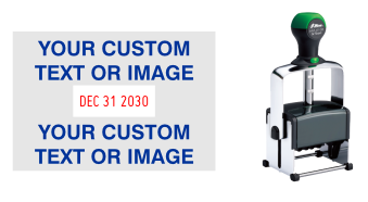 Order Now! Shiny 6108 Heavy Metal Date Stamp. Add lines of text or upload artwork to the imprint area around the date. Free Shipping. No Sales Tax - Ever!