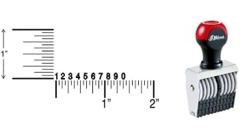 Shiny 0-10 Traditional Number Stamps have Over-sized band wheels that make adjusting numbers easy. Use with a separate ink pad of your choice.