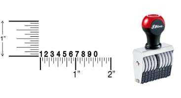 Shiny 1-10 Traditional Number Stamps have over-sized band wheels that make adjusting the numbers easy. Use with a separate ink pad of your choice.