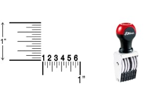 Shiny 1-6 Traditional Number Stamps have over-sized band wheels that make adjusting the numbers easy. Use with a separate ink pad of your choice.