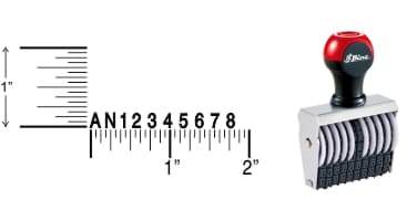 Shiny 2-10A Traditional Number Stamps have over-sized band wheels that make adjusting the numbers easy. Use with a separate ink pad of your choice.
