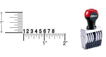 Shiny 2-8 Traditional Number Stamps have over-sized band wheels that make adjusting the numbers easy. Use with a separate ink pad of your choice.