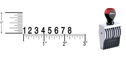 Shiny 3-8 Traditional Number Stamps have over-sized band wheels that make adjusting the numbers easy. Use with a separate ink pad of your choice.