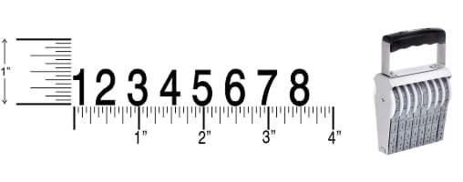 Shiny 5-8 Traditional Number Stamps have over-sized band wheels that make adjusting the numbers easy. Use with a separate ink pad of your choice.