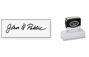 Custom Shiny Premier 150 pre-inked signature stamps made daily. Upload your signature to be turned into a stamp! Free same-day shipping. No sales tax - ever.
