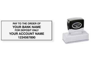 Order Now! Shiny Premier 150 Standard Check Endorsement Stamp. Just enter your bank, name and account number. Free shipping. No Sales Tax - Ever!