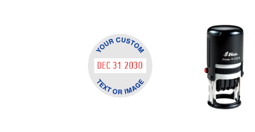 Shiny 532D round plastic date stamps made daily online. Free same day shipping. No sales tax - ever.