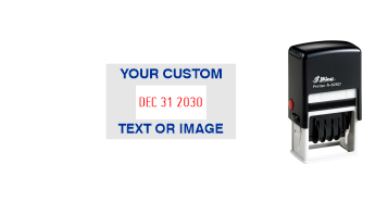 Custom Shiny custom date stamps made daily. Add your custom text to a changeable date stamp with 11+ year bands. Free same-day shipping! No sales tax!