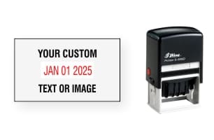 Shiny custom date stamps made daily online. Add your custom text to a changeable date stamp with 11+ year bands. All date stamps manufactured same day. 100% guaranteed. Excellent customer service.