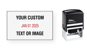 Shiny S-829D 1-9/16" x 2-1/2" date stamps with up to 6 lines of custom text. 1 business day turn around! Free shipping! No sales tax!