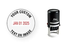 Shin R542D round date stamp made daily online. Free same day shipping. Excellent Customer Service. No sales tax - ever.
