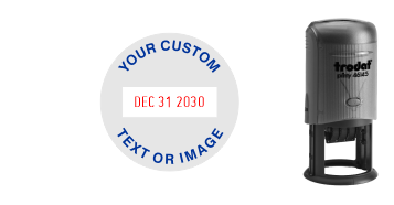 Customizable Trodat 46145 Round Date Stamps. Add your own text or artwork around the adjustable date. Free Shipping. No Sales Tax - Ever!