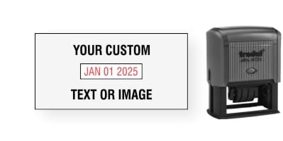 Order Now! Trodat Printy 4726 Date Stamp. Add custom text or artwork around the adjustable date. Free Shipping. No Sales Tax - Ever!